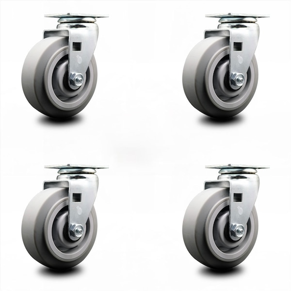 5 Inch Thermoplastic Rubber Wheel Swivel Caster Set with Ball Bearings SCC